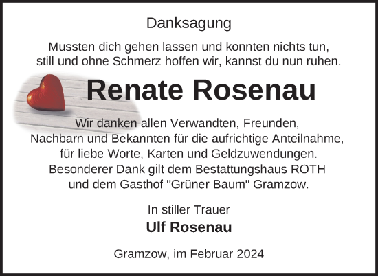 Traueranzeige von Renate Rosenau von Uckermark Kurier Prenzlauer Zeitung