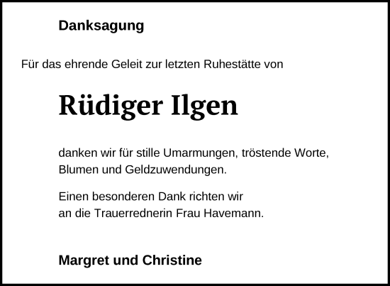 Traueranzeige von Rüdiger Ilgen von Nordkurier Mecklenburger Schweiz