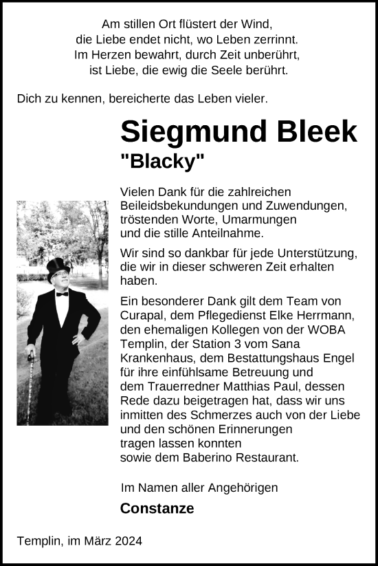 Traueranzeige von Siegmund Bleek von Uckermark Kurier Templiner Zeitung