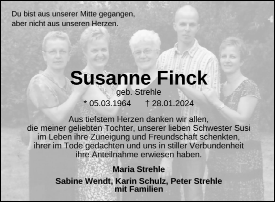 Traueranzeige von Susanne Finck von Uckermark Kurier Templiner Zeitung