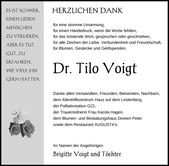 Traueranzeige von Tilo Voigt von Nordkurier Neubrandenburger Zeitung