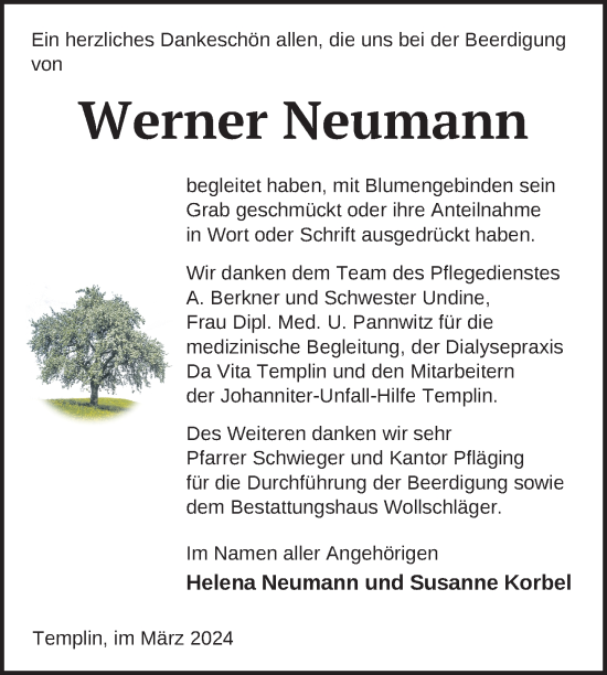 Traueranzeige von Werner Neumann von Uckermark Kurier Templiner Zeitung
