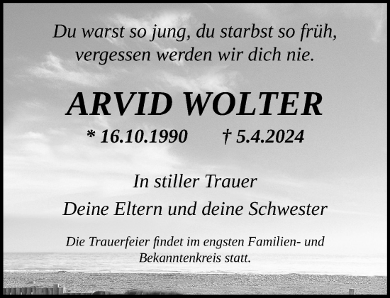 Traueranzeige von Arvid Wolter 
