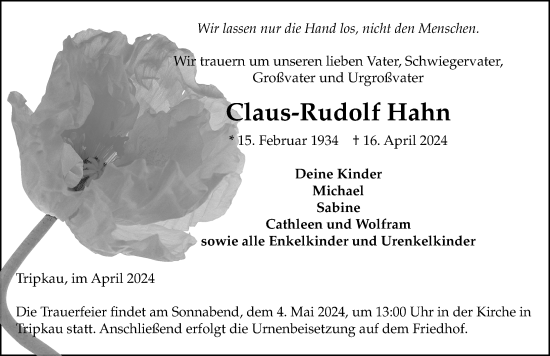 Traueranzeige von Claus-Rudolf Hahn 