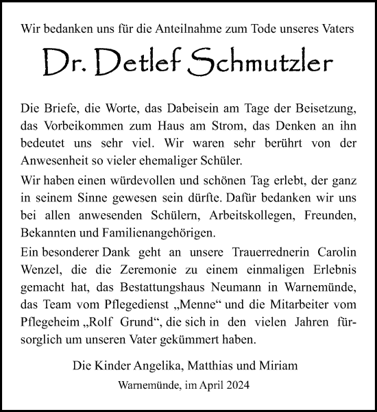 Traueranzeige von Detlef Schmutzler 