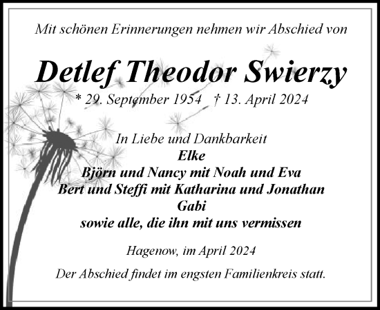 Traueranzeige von Detlef Theodor Swierzy 