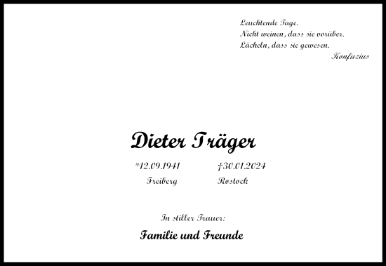 Traueranzeige von Dieter Träger 