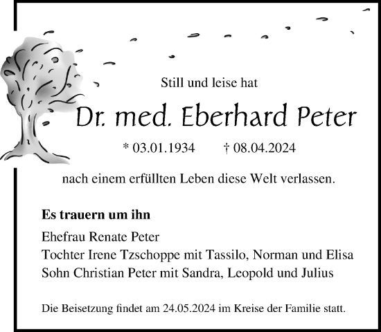 Traueranzeige von Eberhard Peter 