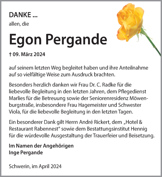 Traueranzeige von Egon Pergande 