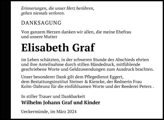 Traueranzeige von Elisabeth Graf von Nordkurier Haff-Zeitung