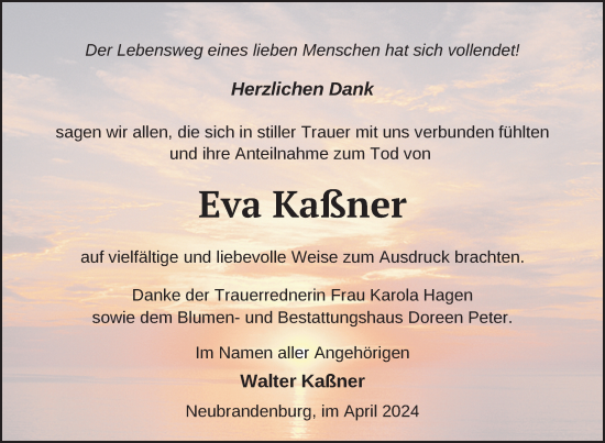 Traueranzeige von Eva Kaßner von Nordkurier Neubrandenburger Zeitung