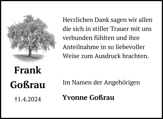 Traueranzeige von Frank Goßrau von Uckermark Kurier Templiner Zeitung