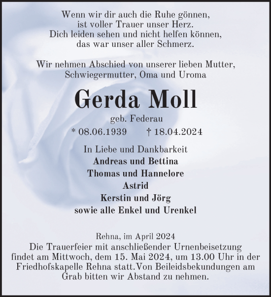 Traueranzeige von Gerda Moll 