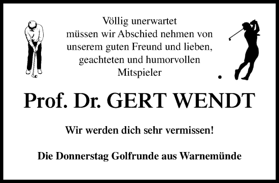 Traueranzeige von Gert Wendt 