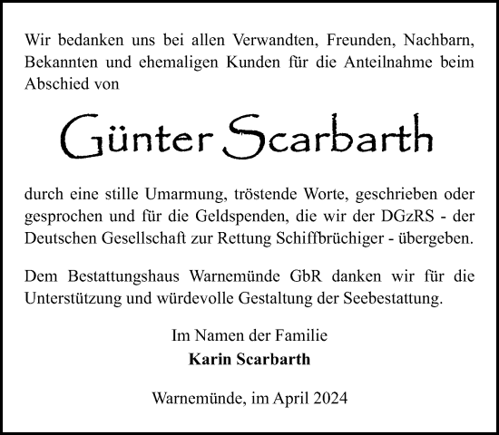 Traueranzeige von Günter Scarbarth 