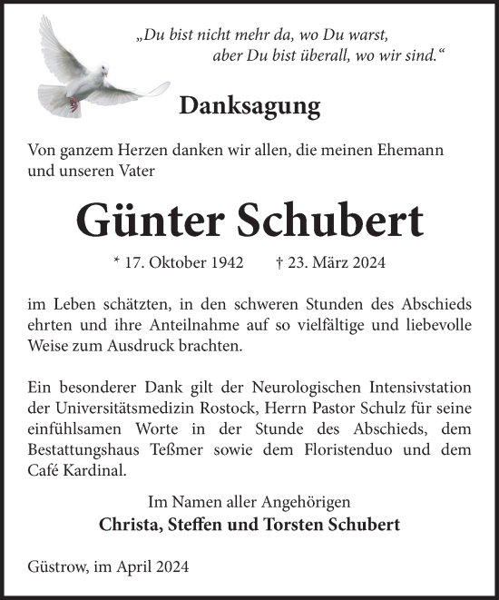 Traueranzeige von Günter Schubert 