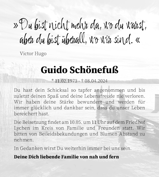 Traueranzeige von Guido Schönefuß von Uckermark Kurier Templiner Zeitung
