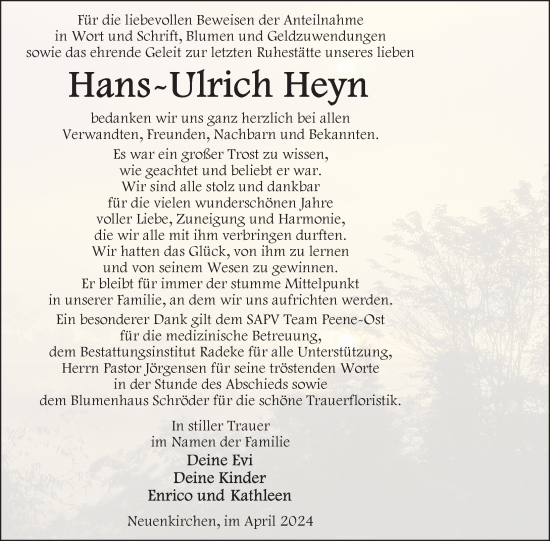 Traueranzeige von Hans-Ulrich Heyn von Nordkurier Vorpommern Kurier