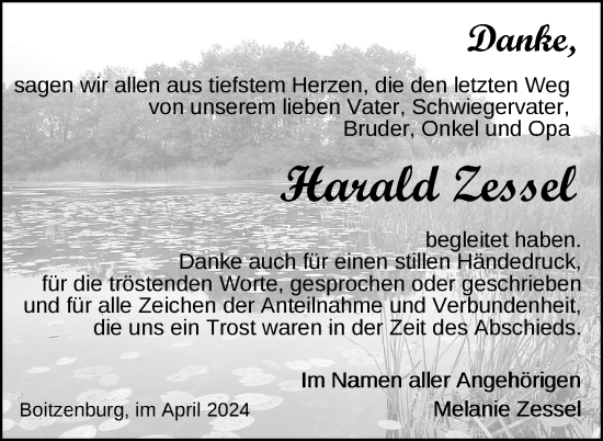 Traueranzeige von Harald Zessel von Uckermark Kurier Templiner Zeitung