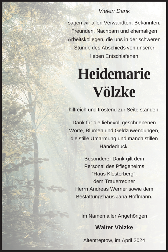Traueranzeige von Heidemarie Völzke von Nordkurier Neubrandenburger Zeitung