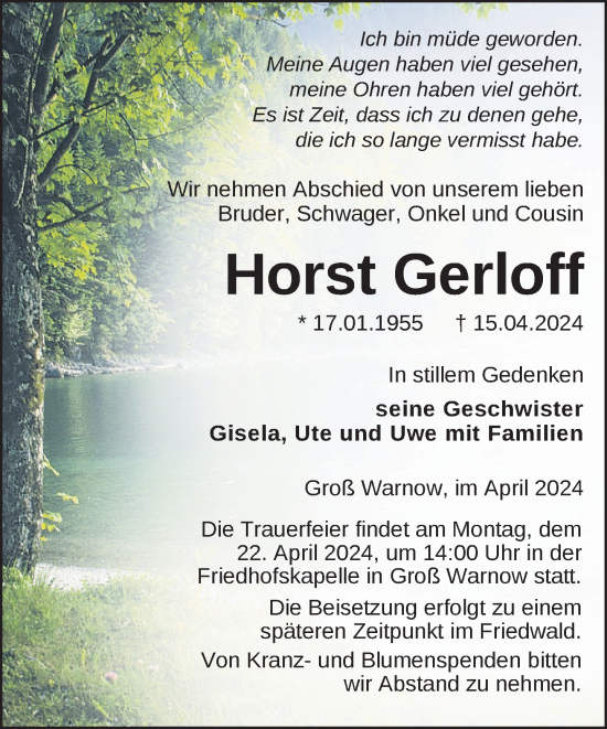 Traueranzeige von Horst Gerloff 