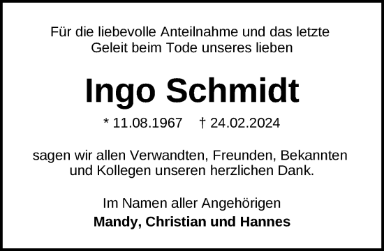 Traueranzeige von Ingo Schmidt 