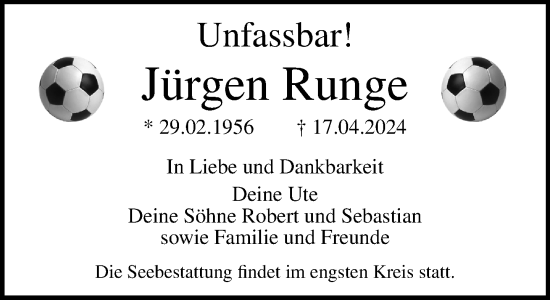 Traueranzeige von Jürgen Runge 