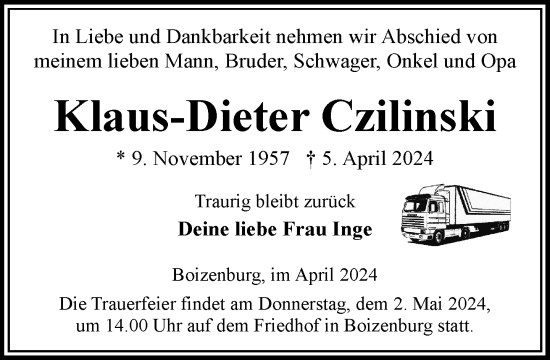 Traueranzeige von Klaus-Dieter Czilinski 