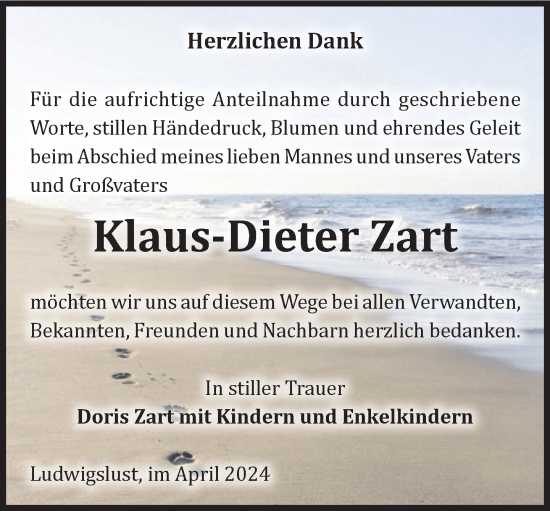 Traueranzeige von Klaus-Dieter Zart 