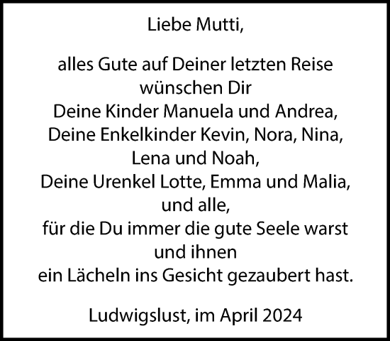 Traueranzeige von Liebe Mutti  