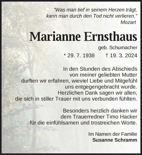 Traueranzeige von Marianne Ernsthaus 