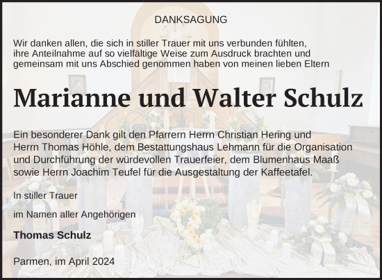 Traueranzeige von Marianne Schulz von Uckermark Kurier Prenzlauer Zeitung