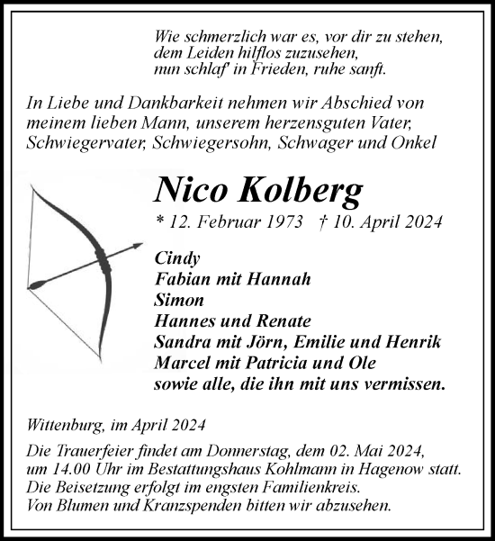 Traueranzeige von Nico Kolberg 