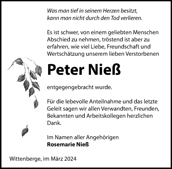 Traueranzeige von Peter Nieß 