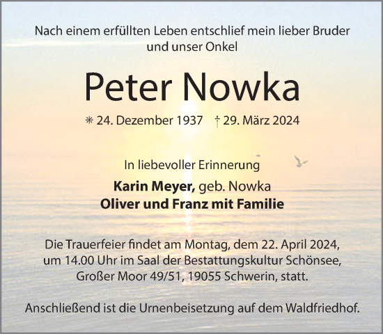 Traueranzeige von Peter Nowka 