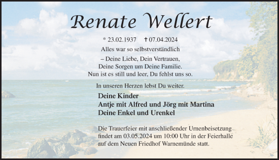 Traueranzeige von Renate Wellert 