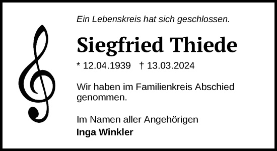 Traueranzeige von Siegfried Thiede 