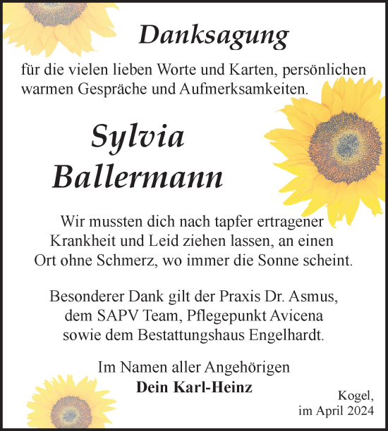 Traueranzeige von Sylvia Ballermann von Nordkurier Müritz-Zeitung