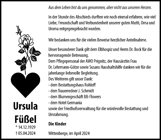 Traueranzeige von Ursula Füßel 