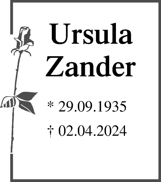Traueranzeige von Ursula Zander 