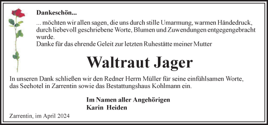 Traueranzeige von Waltraut Jager 