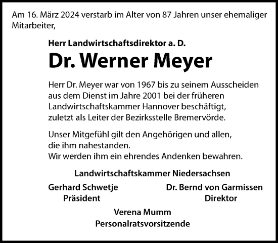 Traueranzeige von Werner Meyer 