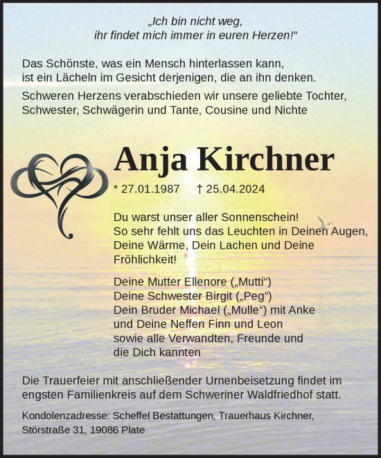 Traueranzeige von Anja Kirchner 