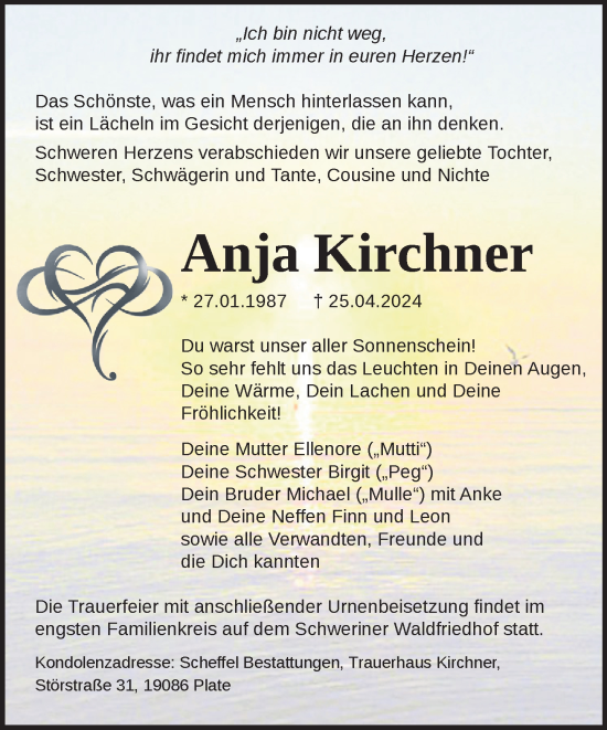 Traueranzeige von Anja Kirchner 