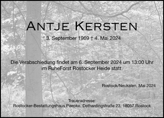Traueranzeige von Antje Kersten 