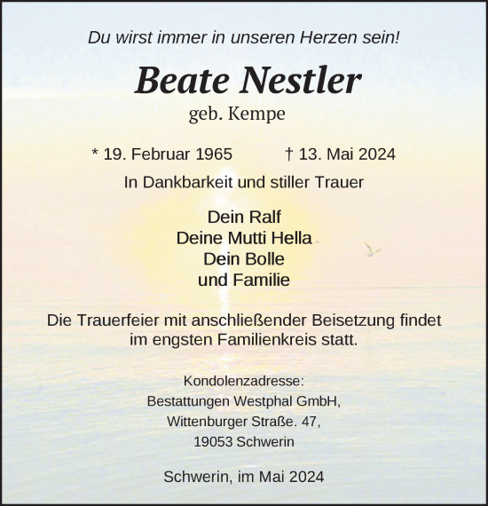 Traueranzeige von Beate Nestler 