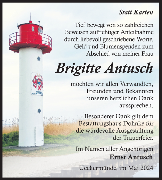 Traueranzeige von Brigitte Antusch von Nordkurier Haff-Zeitung