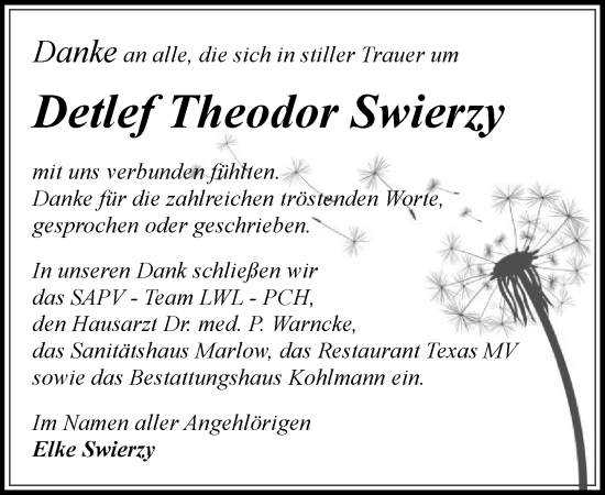 Traueranzeige von Detlef Theodor Swierzy 