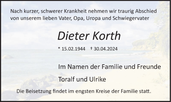 Traueranzeige von Dieter Korth 
