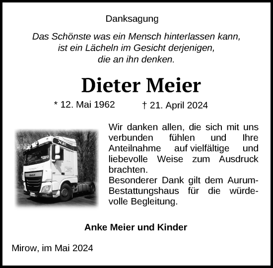 Traueranzeige von Dieter Meier 